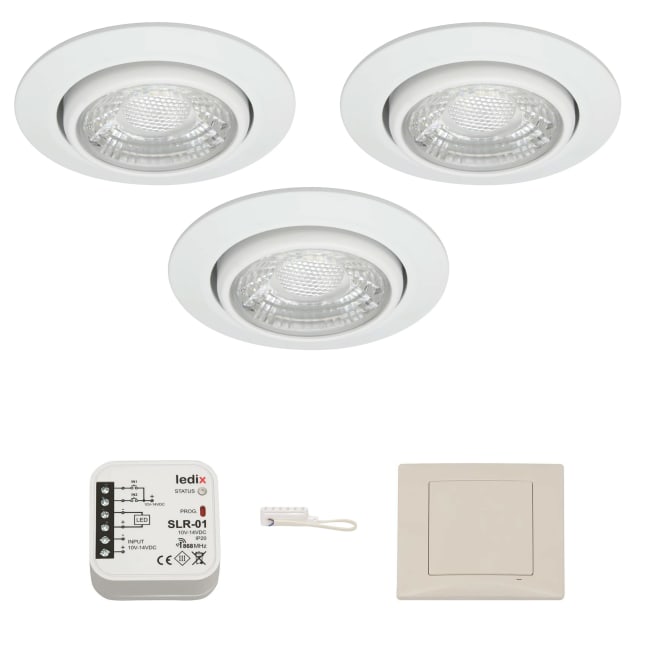 Lyspakke 3 spotter m/trådløs dimmer for 12V