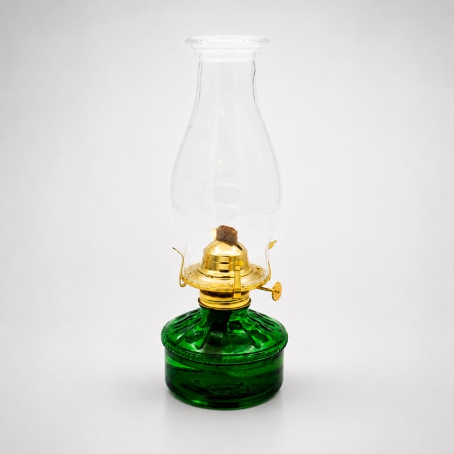 Parafinlampe bord, m/grønt glass