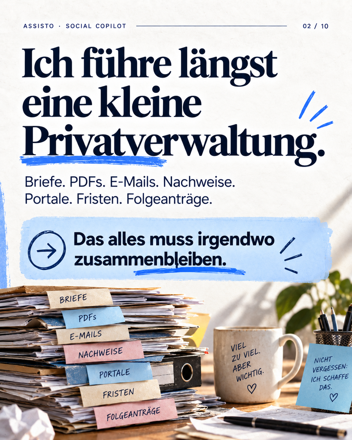 KI-generierte Illustration: Assisto · Die kurze Version · Folie 2