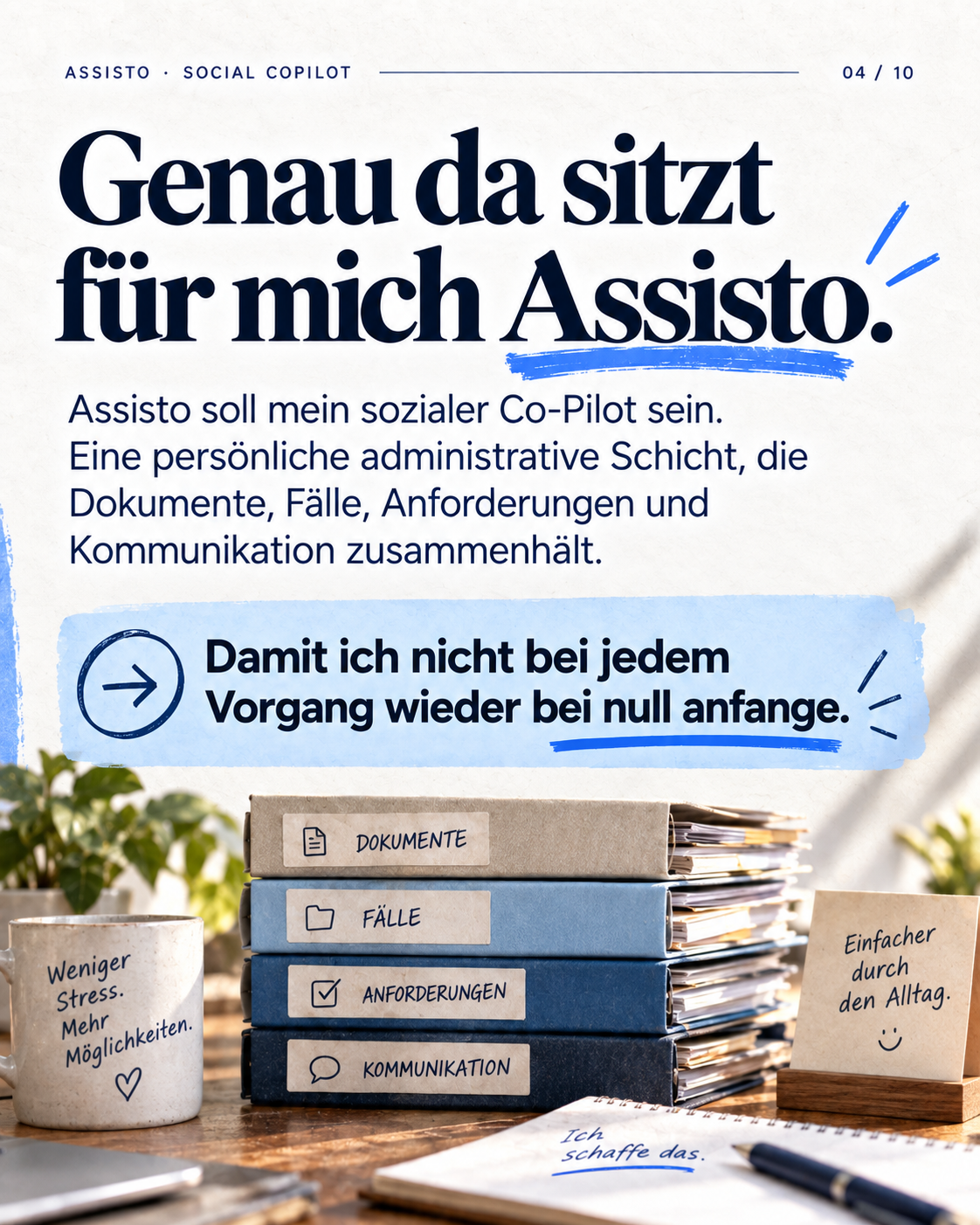 KI-generierte Illustration: Assisto · Die kurze Version · Folie 4