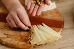 manchego cheese on wood board Shot