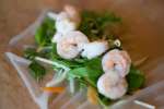 shrimp and vegetables on rice paper to make spring rolls Shot