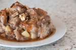 close up of bread pudding in caramel rum sauce | Classpop Shot