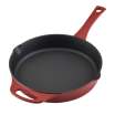 Rachael Ray Premium Cast Iron 10-Inch Frying Pan With Helper Handle Red