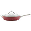 Ayesha Curry 12" Aluminum Deep Frying Pan with Lid and Handle Helper Sienna Red