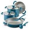 Rachael Ray Create Delicious Enameled Aluminum 8-Piece Stacking Cookware Set Teal