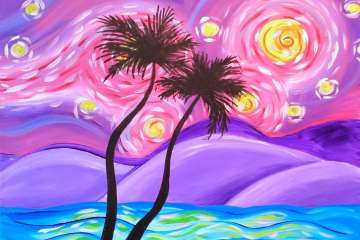 A Tropical Night Under a Swirling Sky