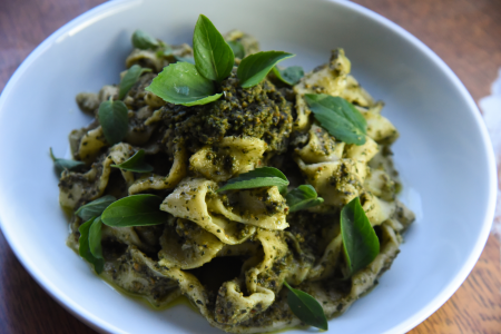 Cooking Pappardelle and Pesto