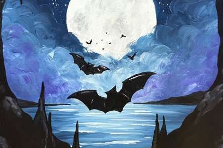 Bats Emerging From the Cave at Night