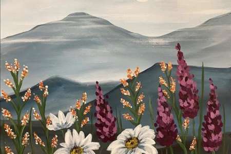 Mountain Sunset and Flower Fields