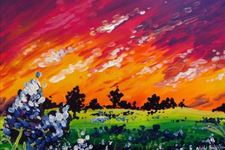 Bluebonnet Fields Under a Sunset Sky