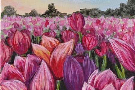 Blushing Tulips in a Blooming Field