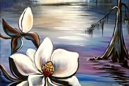 Moonlit Lake and Magnolias