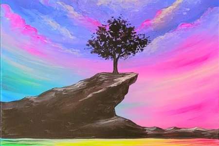 Rainbow Moonlight Cliff Scene