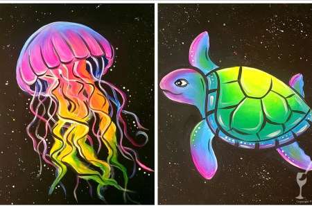Neon Turtle and Jellyfish
