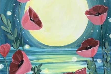 Moonlit Red Poppy Field