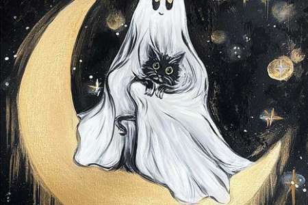 The Ghost and Kitty on the Crescent Moon