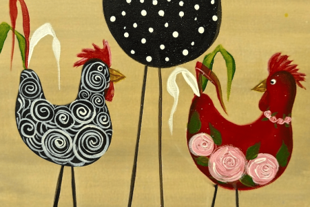 Funky Whimsical Chickens