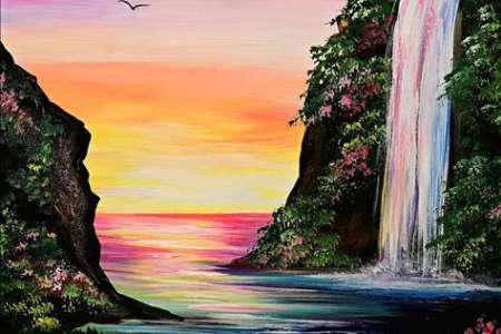 Pastel Sunset Waterfall