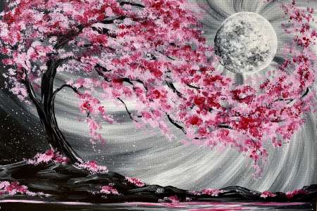Moonlit Cherry Blossom River