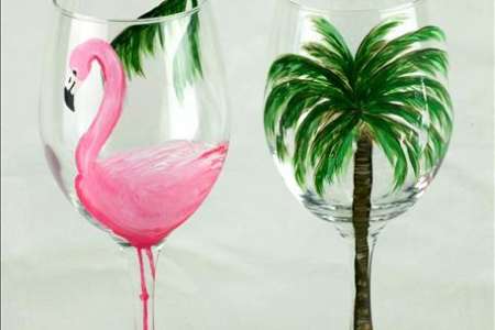 Paint Two Pink Flamingo Wine Glasses