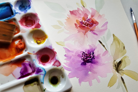 Watercolor Florals and Wine