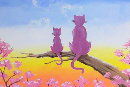 Cat and Kitten on a Branch