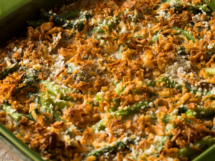 Vegan Green Bean Casserole With Crispy Onions Shot