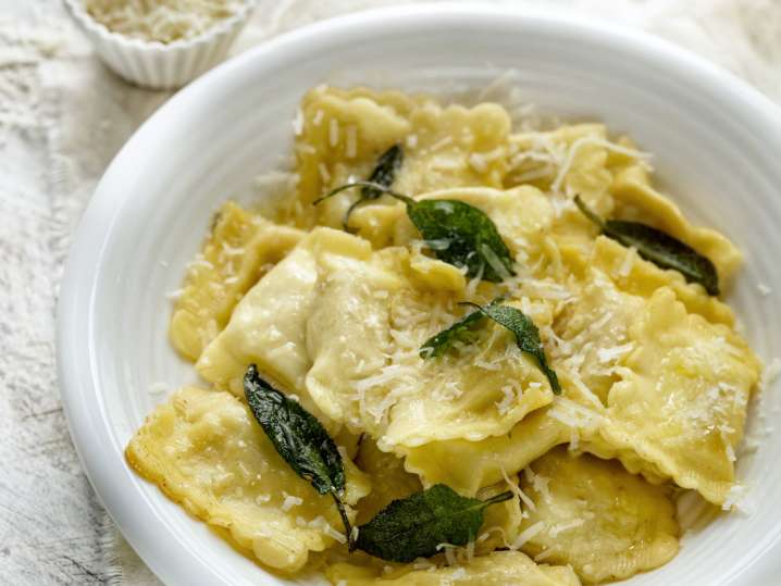 Fresh ravioli with Italian cheese and sage butter Shot