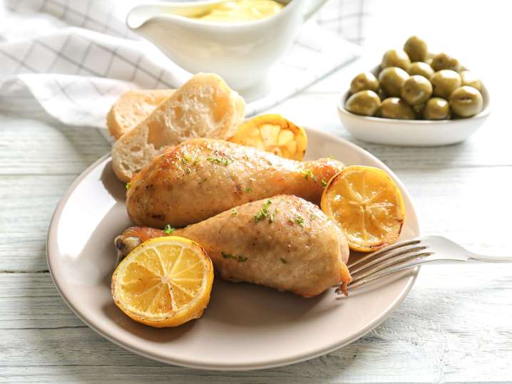 Moroccan chicken with preserved lemon and green olives Shot