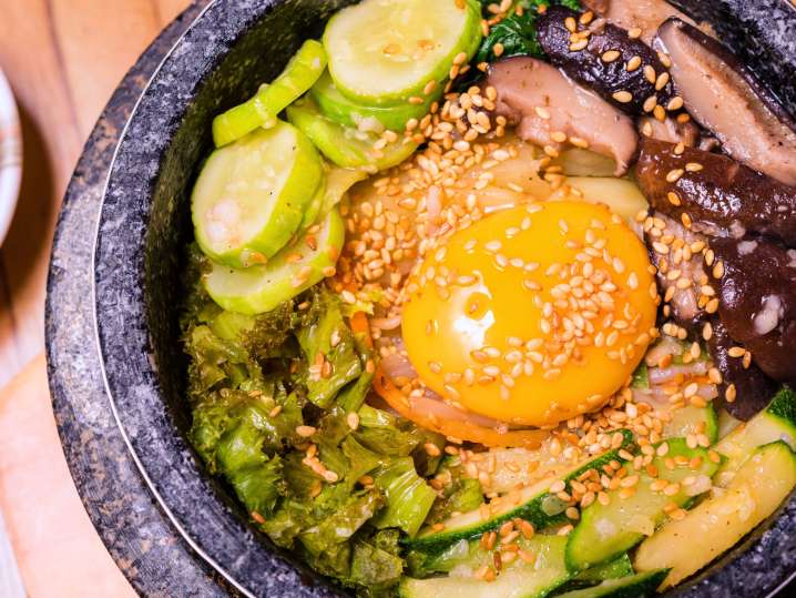 Dolsot Bibimbap in stone pot Shot