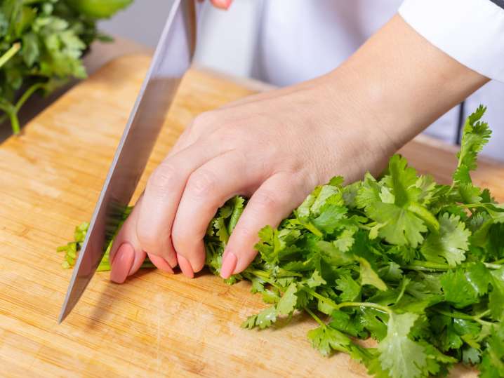 Cutting fragrant coriander Shot