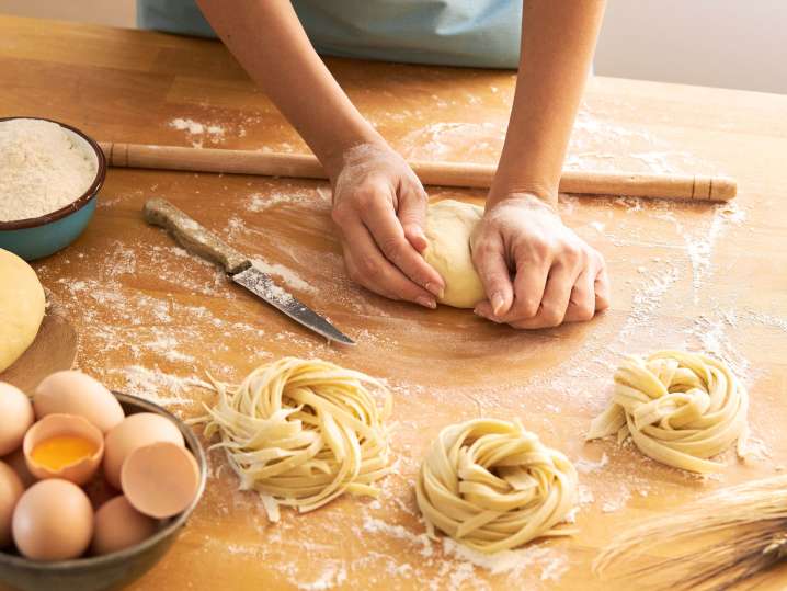 Making fettuccine pasta from scratch Shot