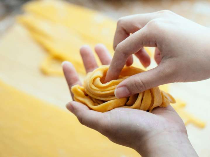 Making fresh fettuccine pasta Shot