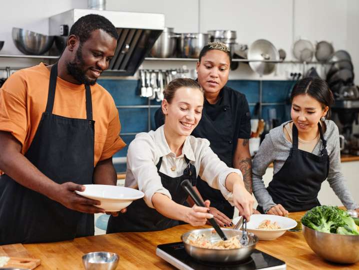 Team cooking pasta Shot