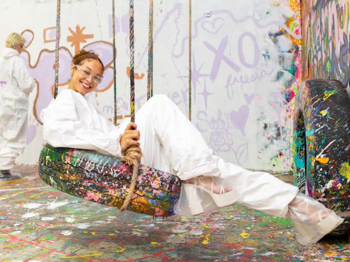 Houston - a woman posing in a painting class Shot