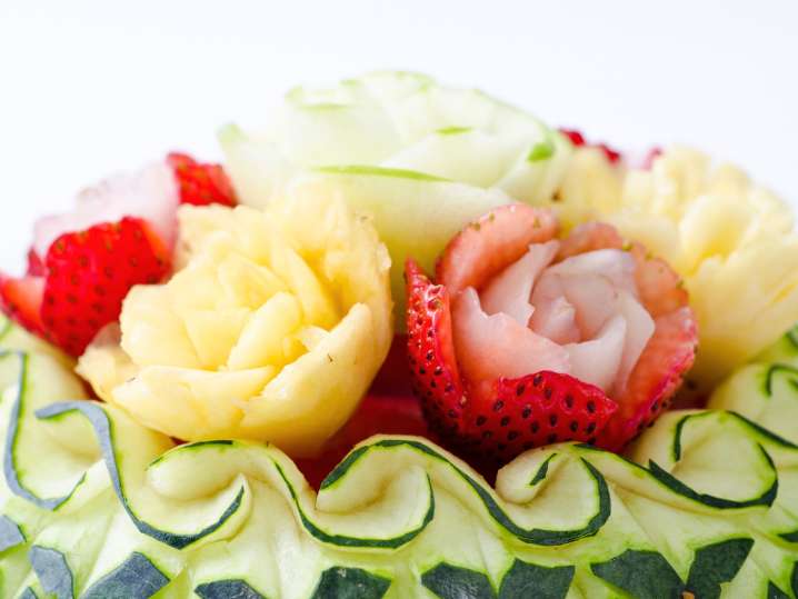 Florals of carved fruit Shot