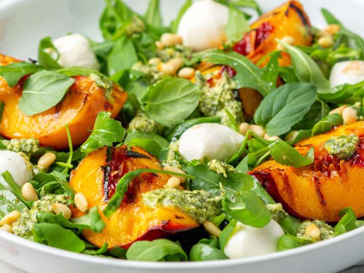 Peach arugula salad Shot