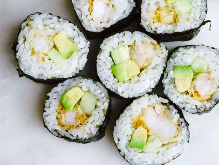 London - 5 shrimp tempura and avocado sushi rolls Shot