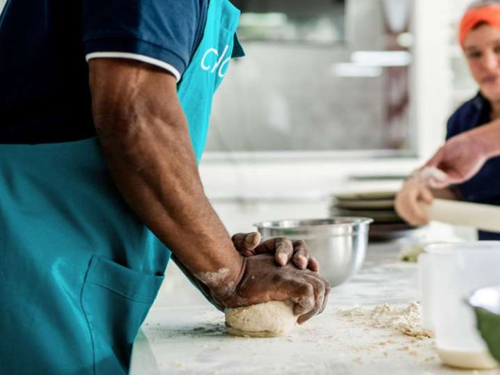 Los Angeles - breaking pasta dough Shot