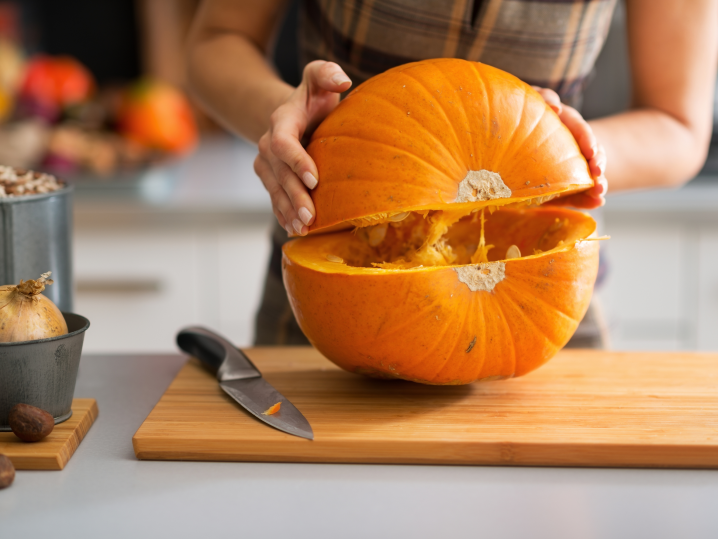 Los Angeles - cutting fresh pumpkin Shot
