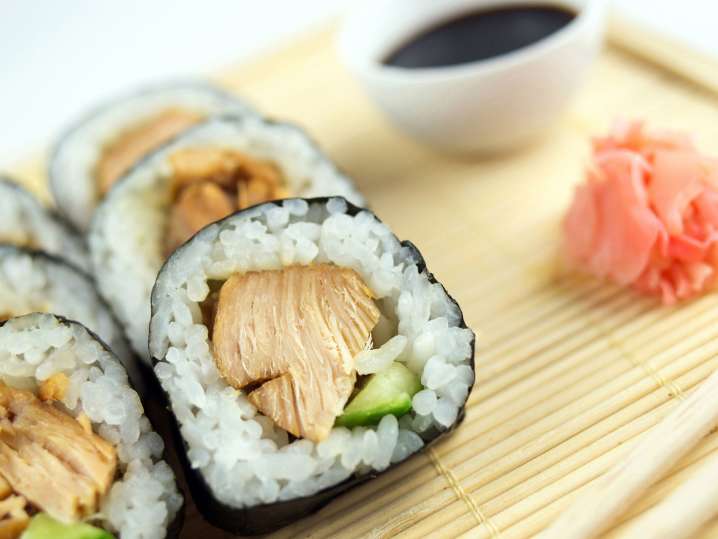 Tampa - Closeup of Teriyaki Chicken Sushi Rolls Shot