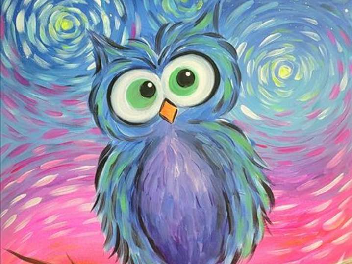 Paint and Sip Colorful Owl Austin Classpop!