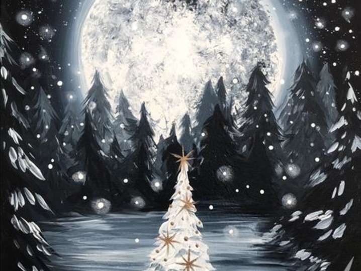 Paint and Sip Black and White Silent Night Austin Classpop!