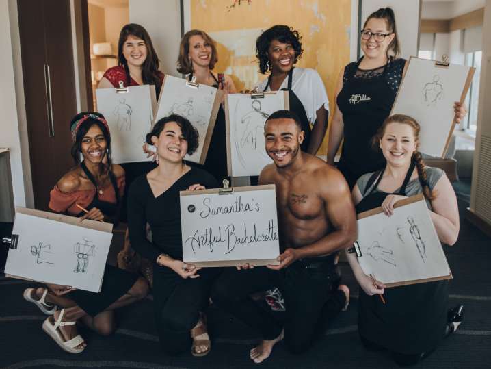 NYC - a group of women at live drawing class for bachelorette party Shot