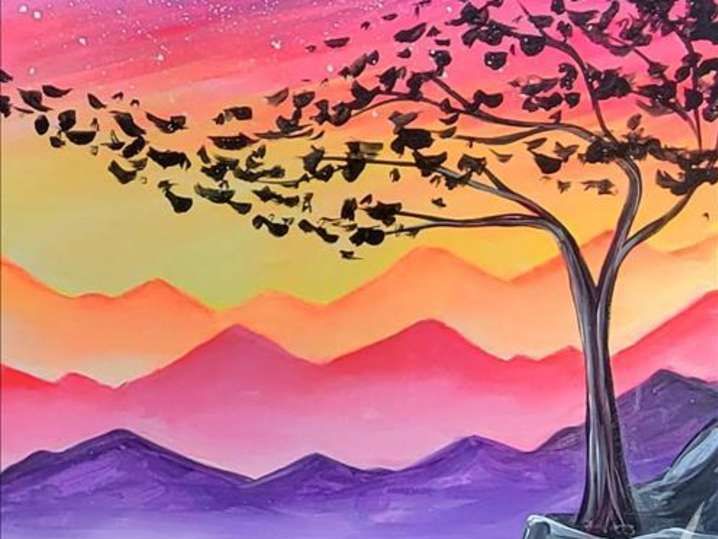 Paint and Sip - Neon Mountain Landscape - New Braunfels | Classpop!