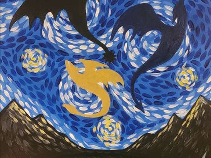 Paint and Sip - The Dancing Dragons in the Swirling Sky - Baytown ...