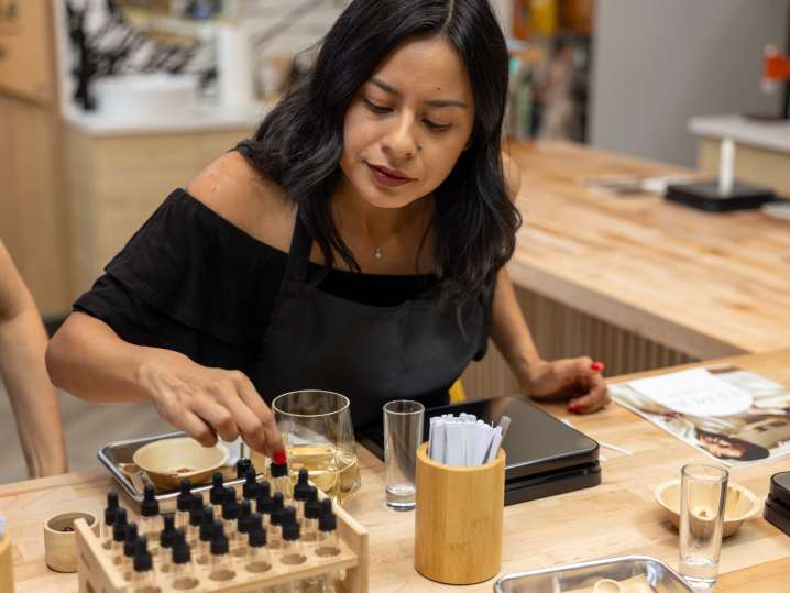 student choosing fragrance Shot