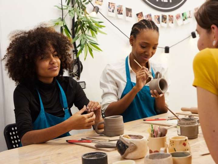 NYC - students in pottery class Shot