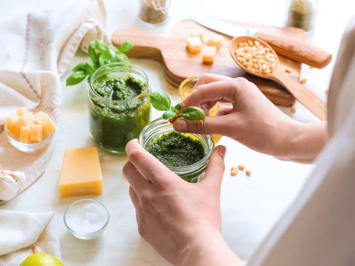 making pesto Shot